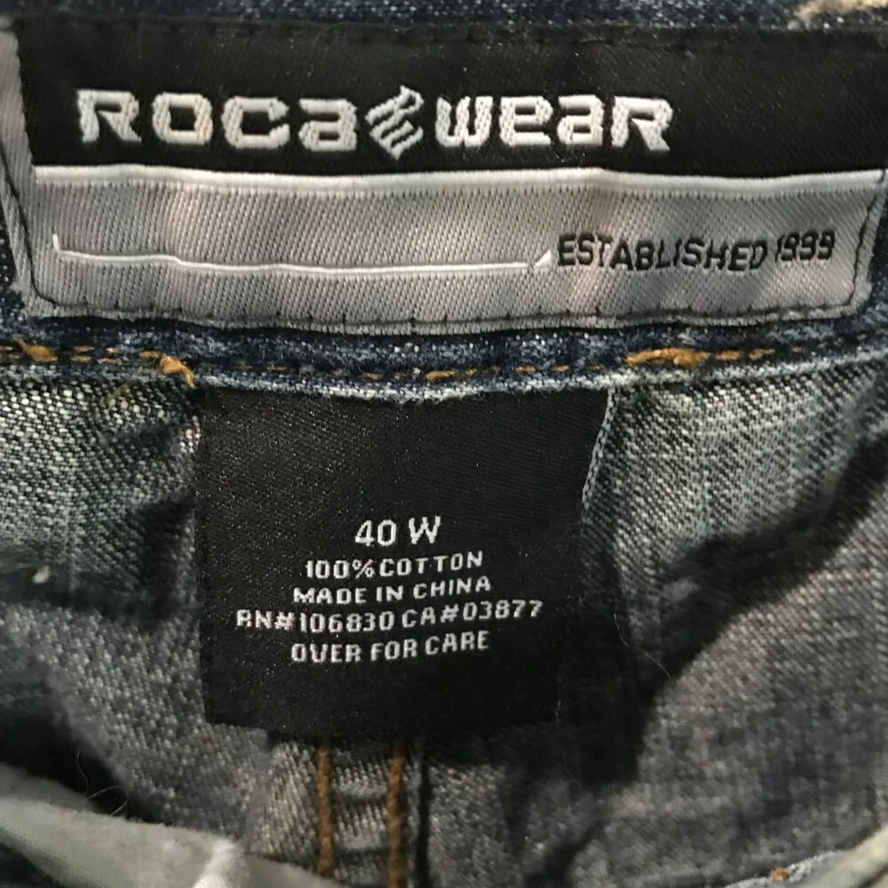 Rocawear Shorts Mens 40 Denim Carpenter Distressed Baggy Hip Hop Y2K Embroidered